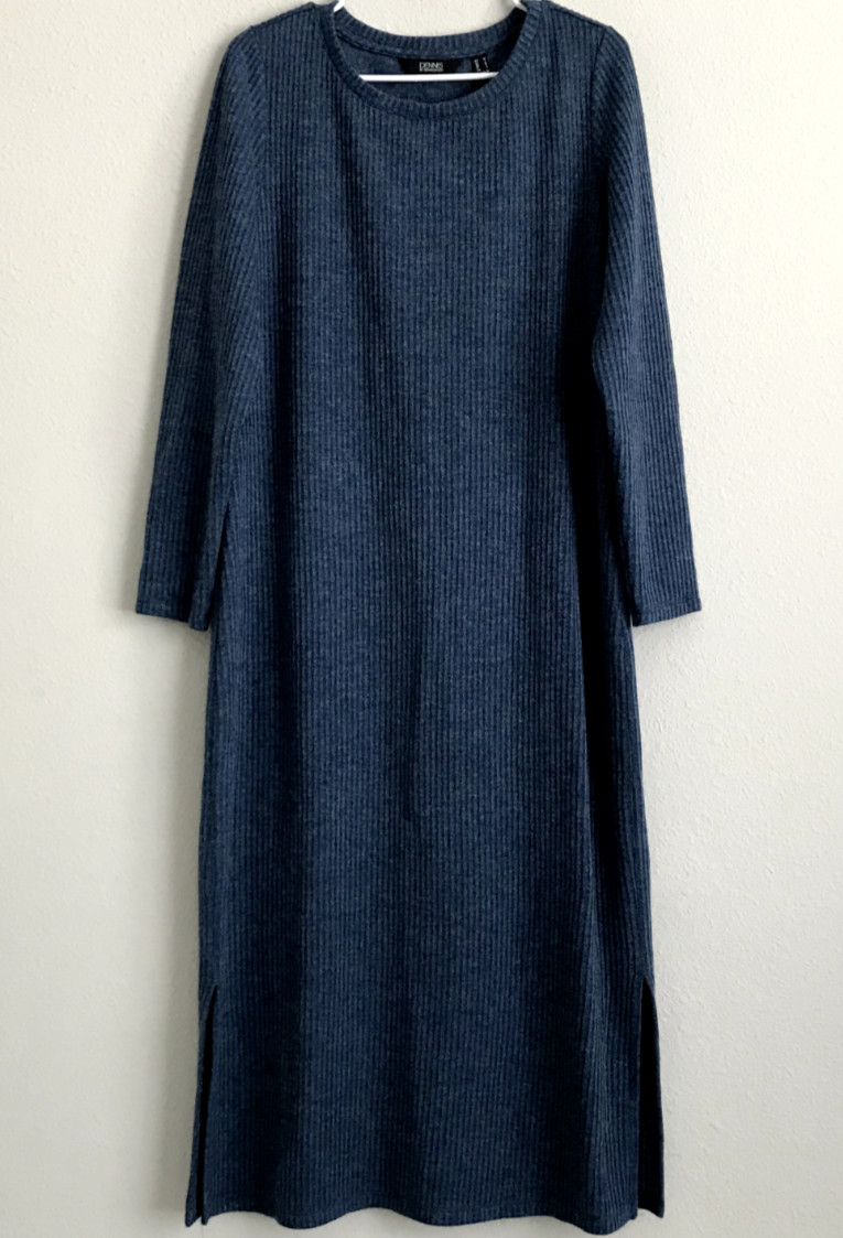 Dennis Basso Regular Bateau Neck Rib Knit Dress – Blue (Sz M) a615660 –