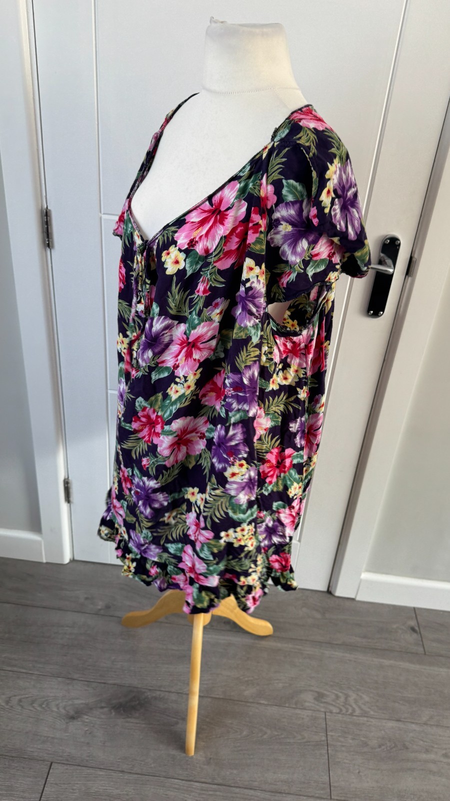 Yours Purple Floral Tropical Tie Front Dresss Festival Boho M UK 26 B103
