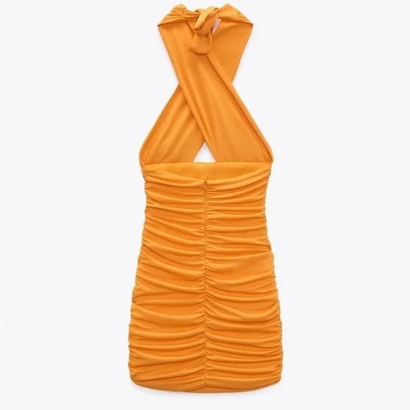 ZARA WOMEN’S HALTER MINI BRIGHT ORANGE COCKTAIL PARTY EVENING DATE DRESS NWT 🌸