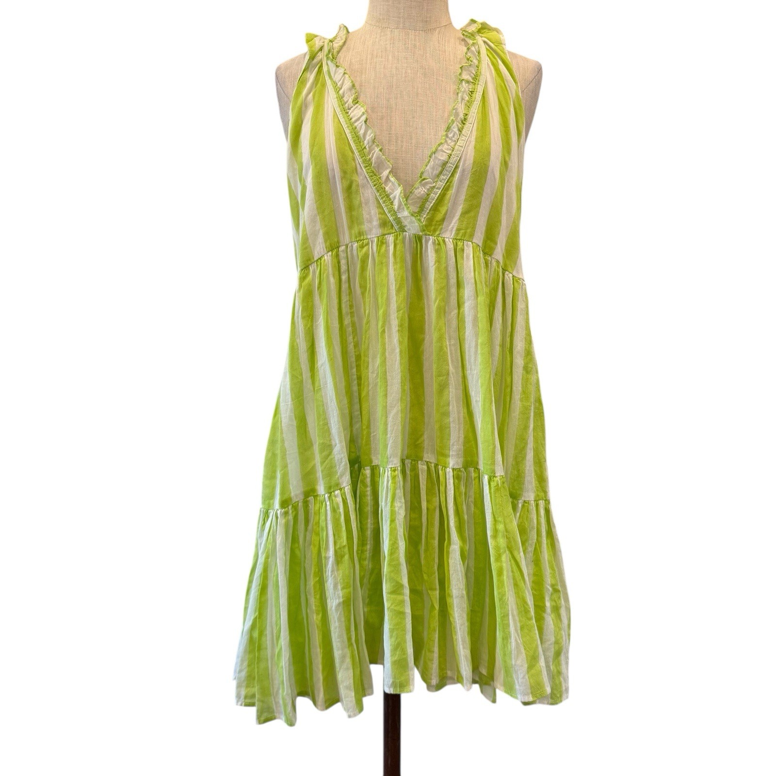 d Heart d Vertical Stripe Cotton Tiered Short Dress Sz L Pre Owned Sz M/L