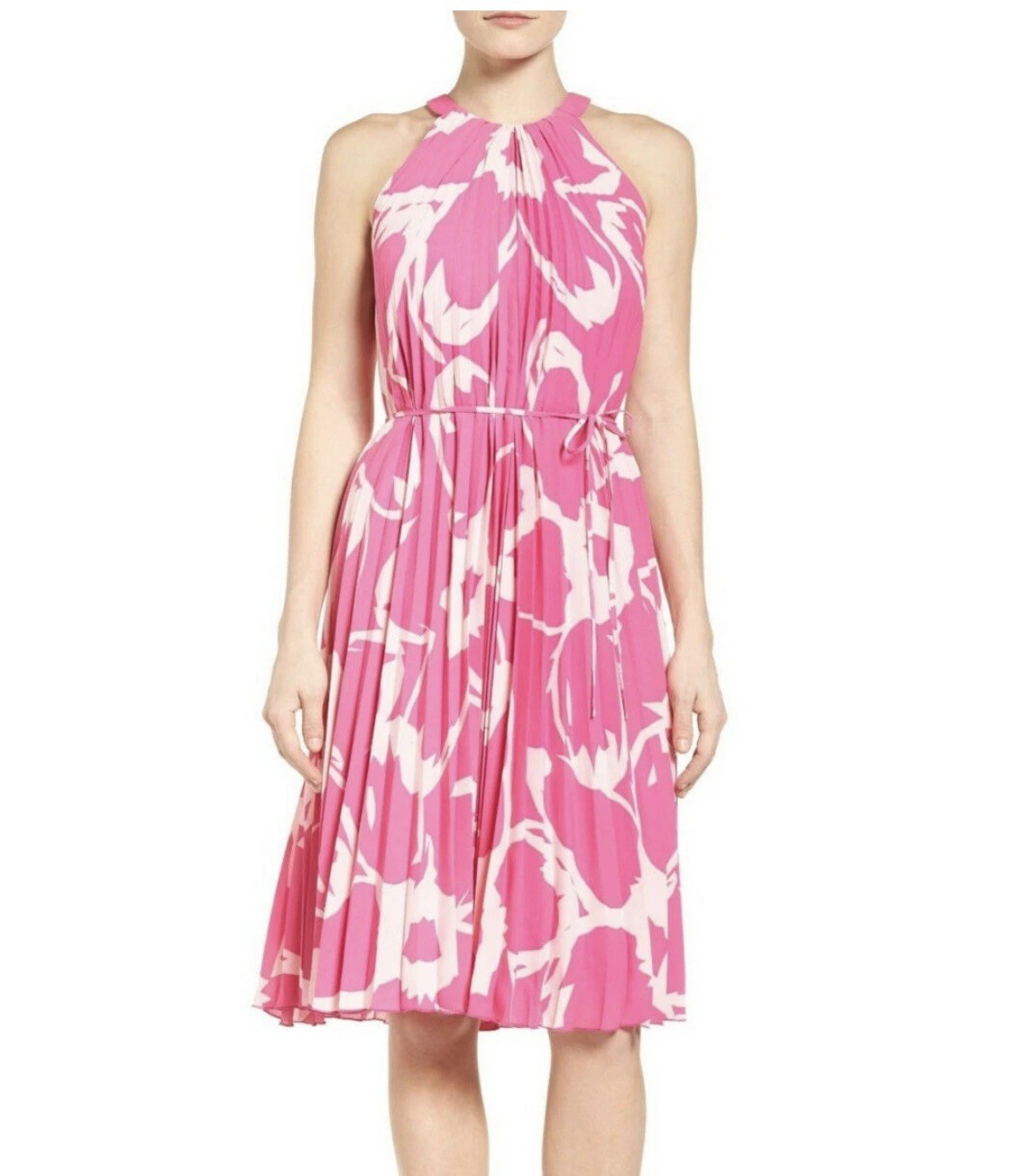 Vince Camuto Fuchsia Pink & White Floral A-Line Pleated Dress Sz S $119 *394