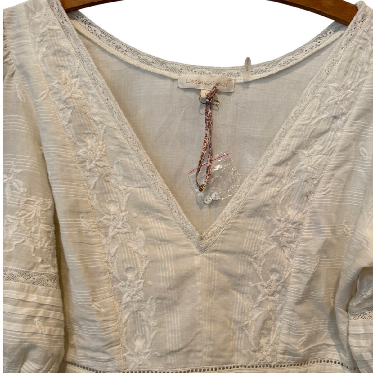 LoveShackFancy Lena V-Neck Embroidered Mini Dress Size Large