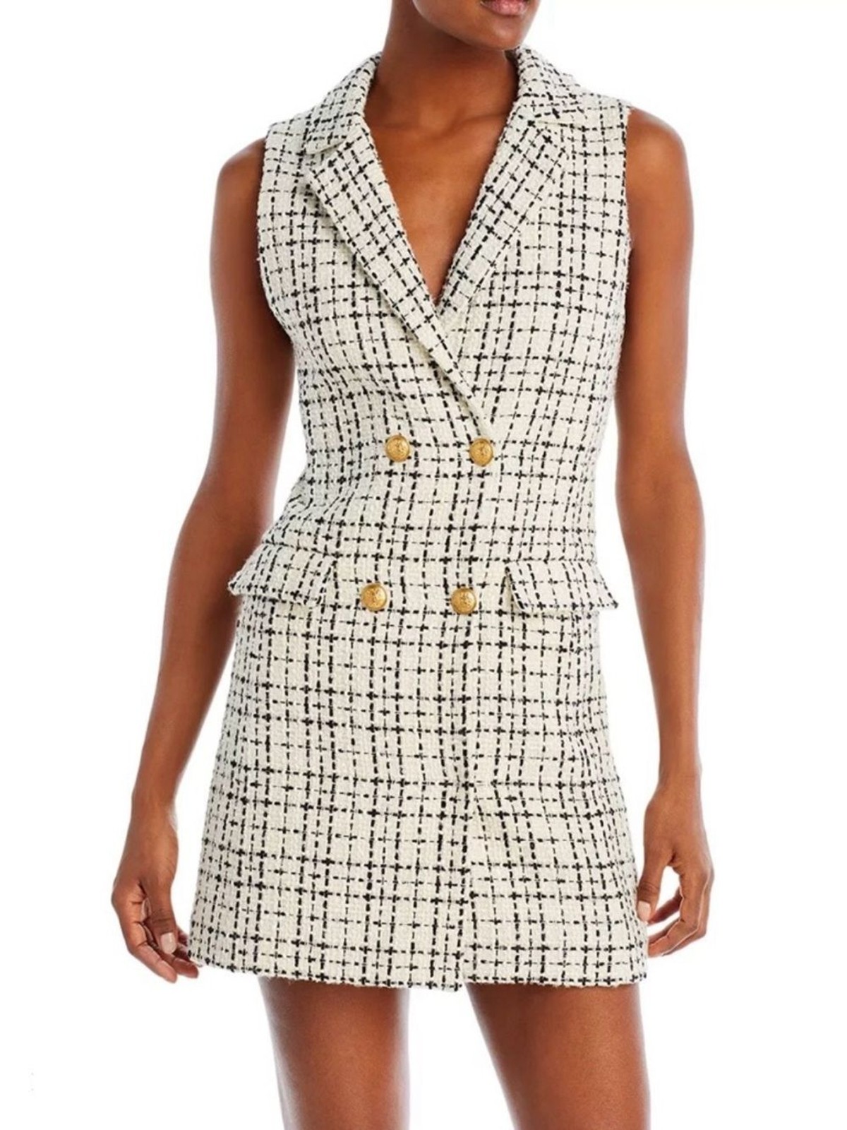 Alice + Olivia Jordy Double Breasted Tweed Tuxedo Mini Sleeveless Dress SIZE 8