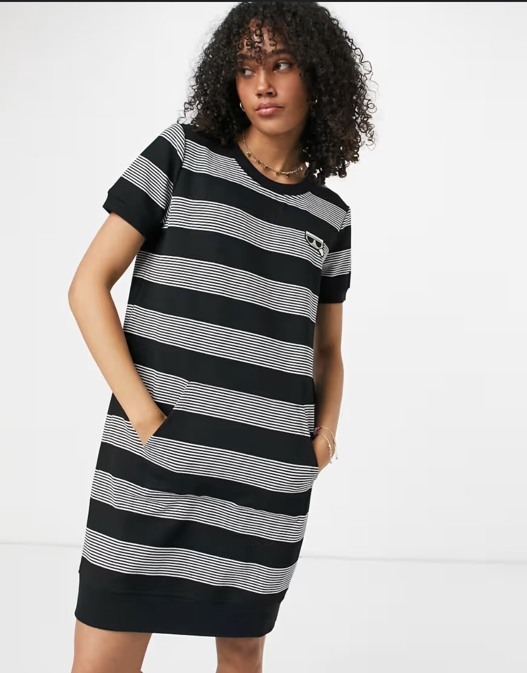 NWT Karl Lagerfeld Paris size xs Striped T-shirt Dress Pocket Zipper logo patch