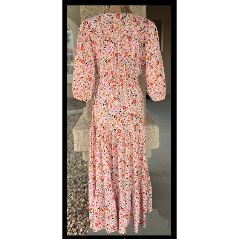 Petal & Pup Floral Button Front Drawstring Waist Tiered Kelda Midi Dress Size L