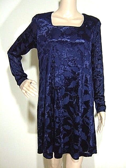 AMANDA SMITH Shift Dress sz 4P Sheer Blue Burnout Velvet Square Neck Long Sleeve