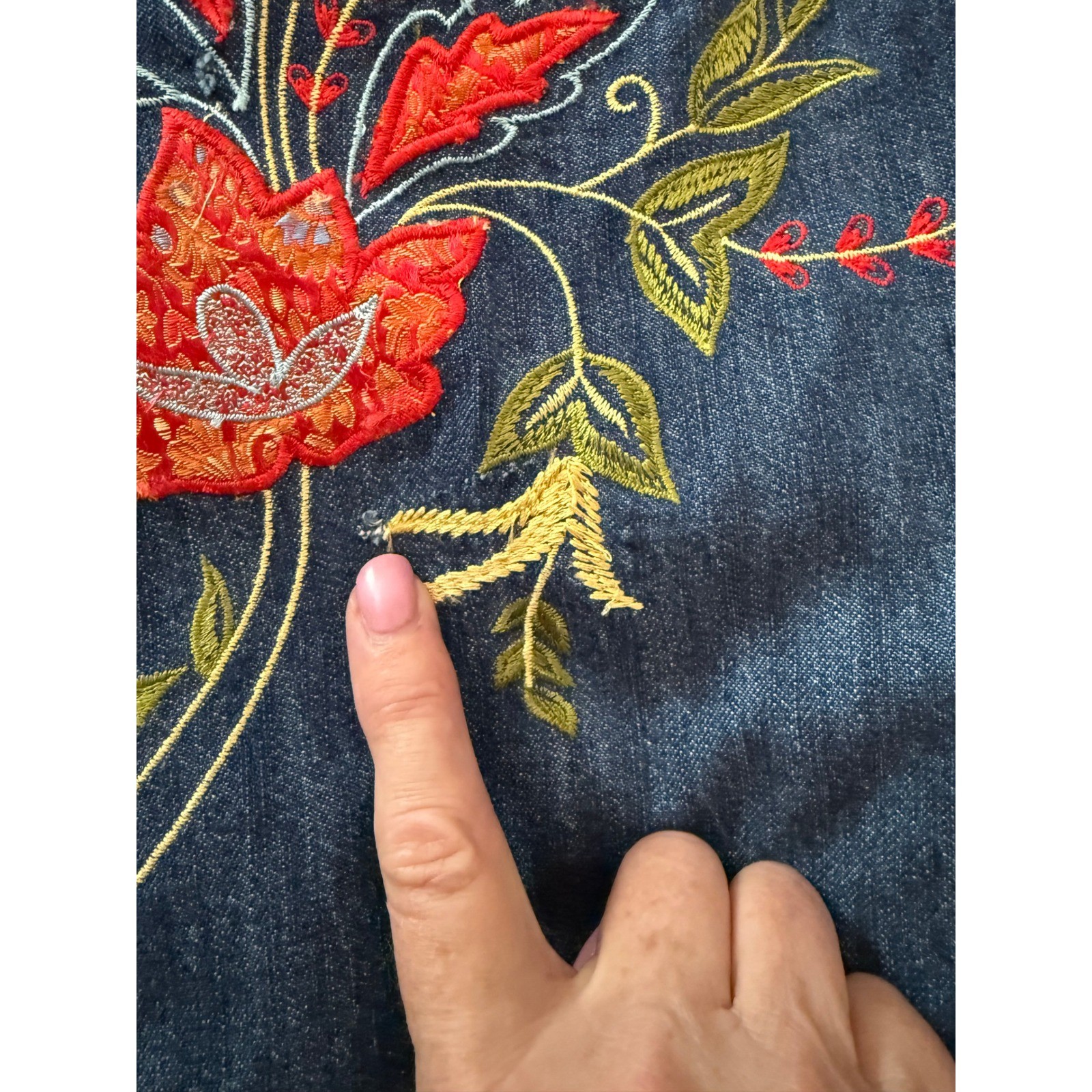 Studio Ease Denim Dress Jacket Set Size 16 Embroidered Floral 2 Piece Blue