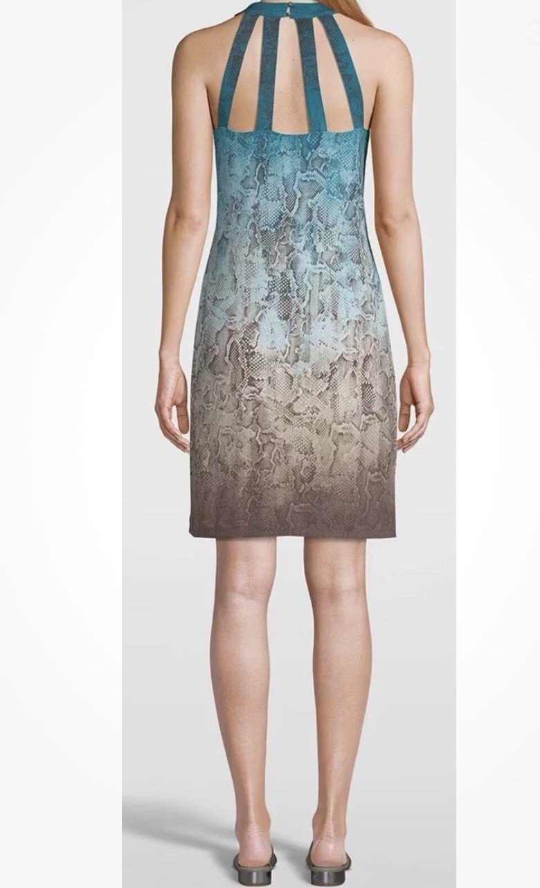 White House Black Market Size Large Halter Dress Ombre Python Print Cut Out NWT