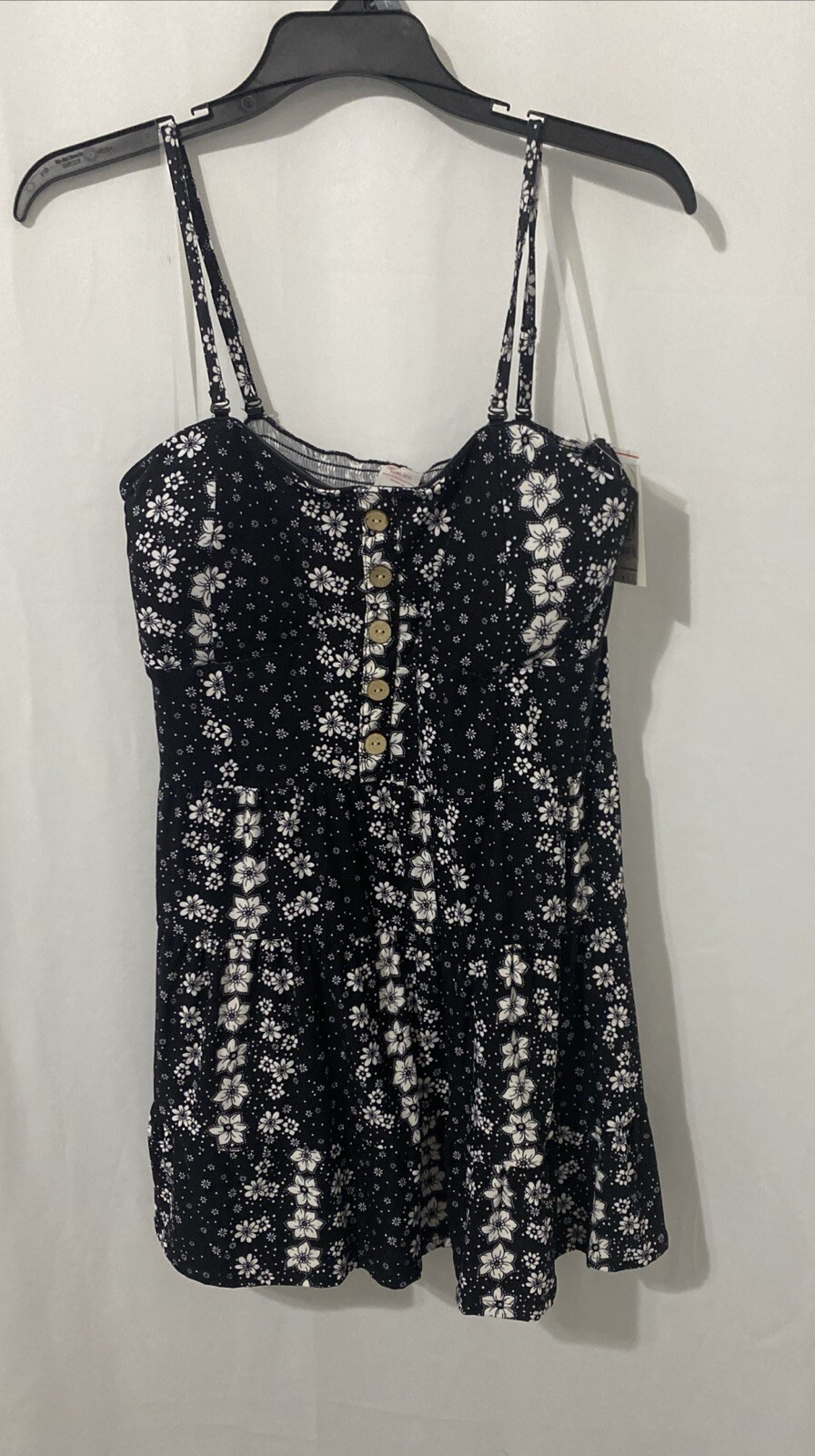 No Boundaries Juniors Tiered Spaghetti Strap Dress Black/White Floral XXXL (21)