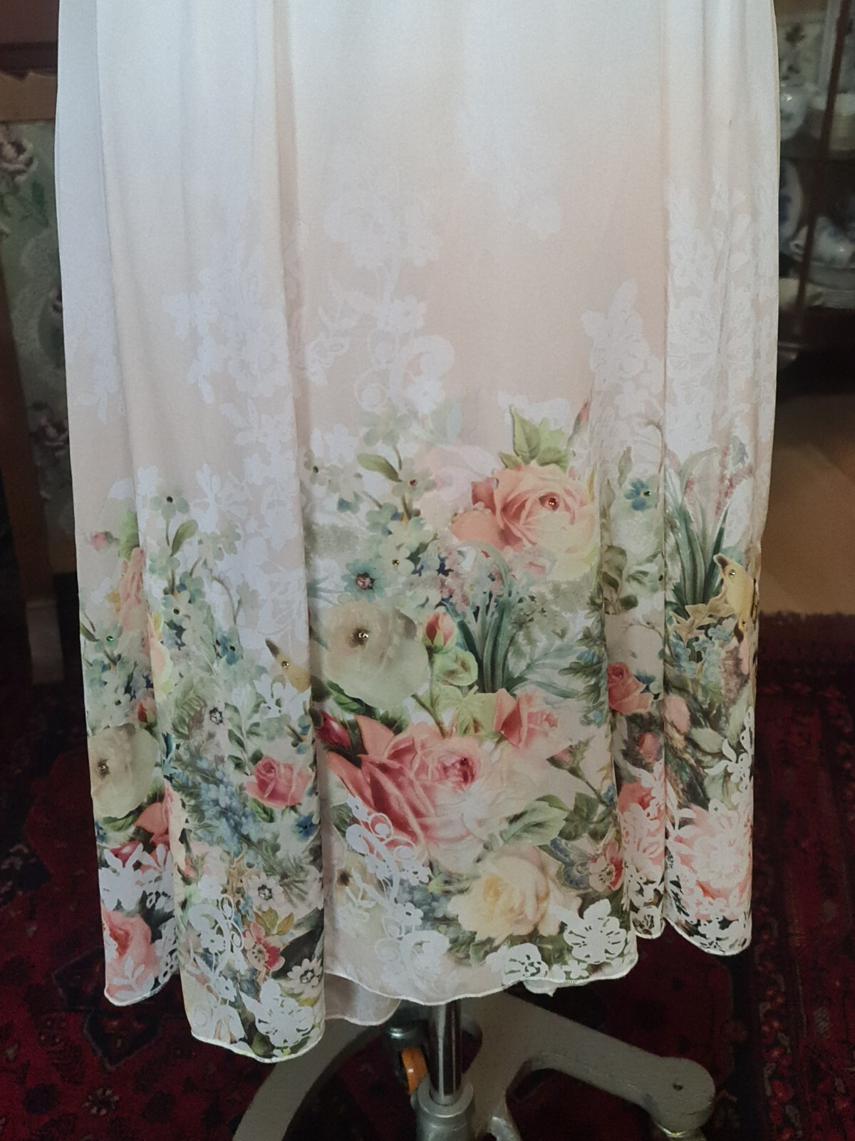 Michal Negrin Great Wrap White Dress Floral Pattern With Slip- Size “M”