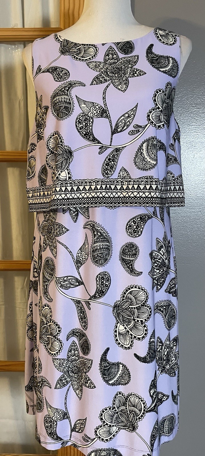 Donna Morgan Floral Mini Dress Sz 14 Layered Lavender Paisley Party City Modern