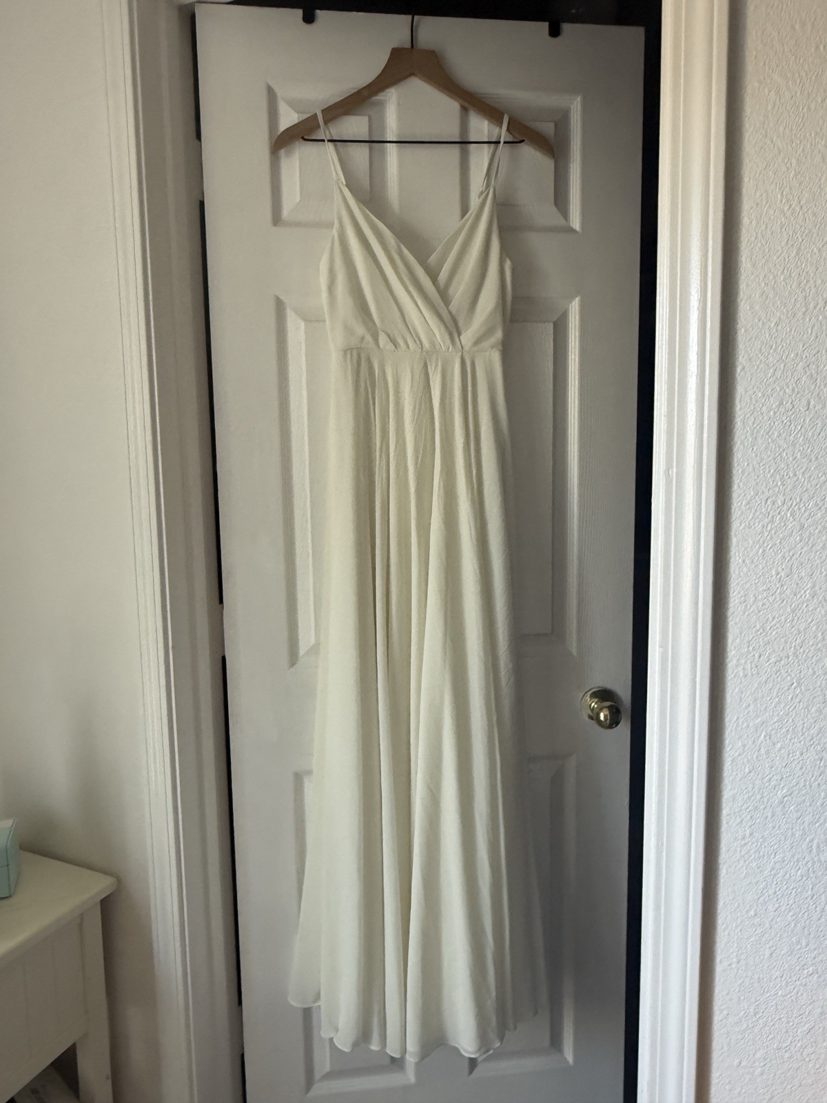 Lulus Ivory Solid V-Neck Spaghetti Strap Maxi Dress Zip Adjustable Straps XS
