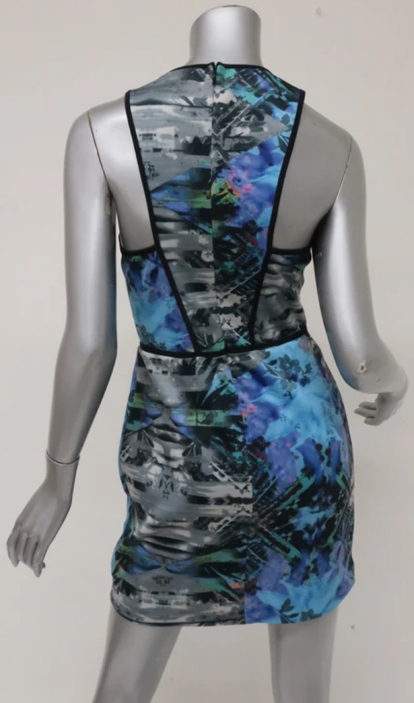 New Parker Blue Multi Tobias Scuba Neoprene Halter Stretch Bodycon Mini Dress M