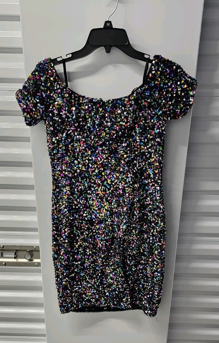 Gianni Bini Off the Shoulder Rainbow Sequin Confetti Dress Size 6