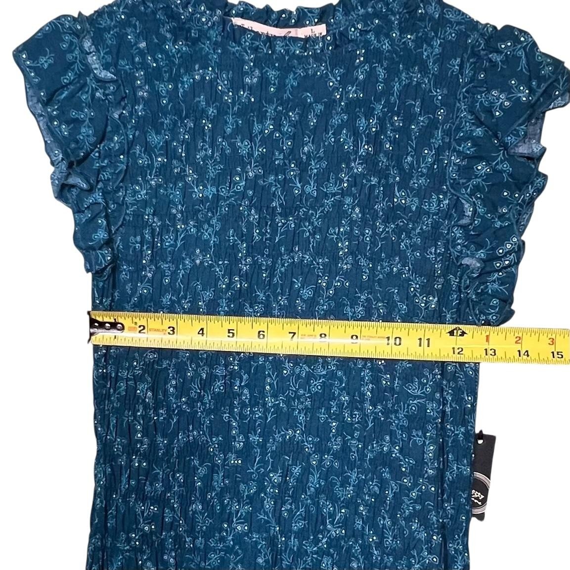Liberty Love Mini Dress Womens Large Blue Ruffle Mini Floral Smocked Cap Sleeve