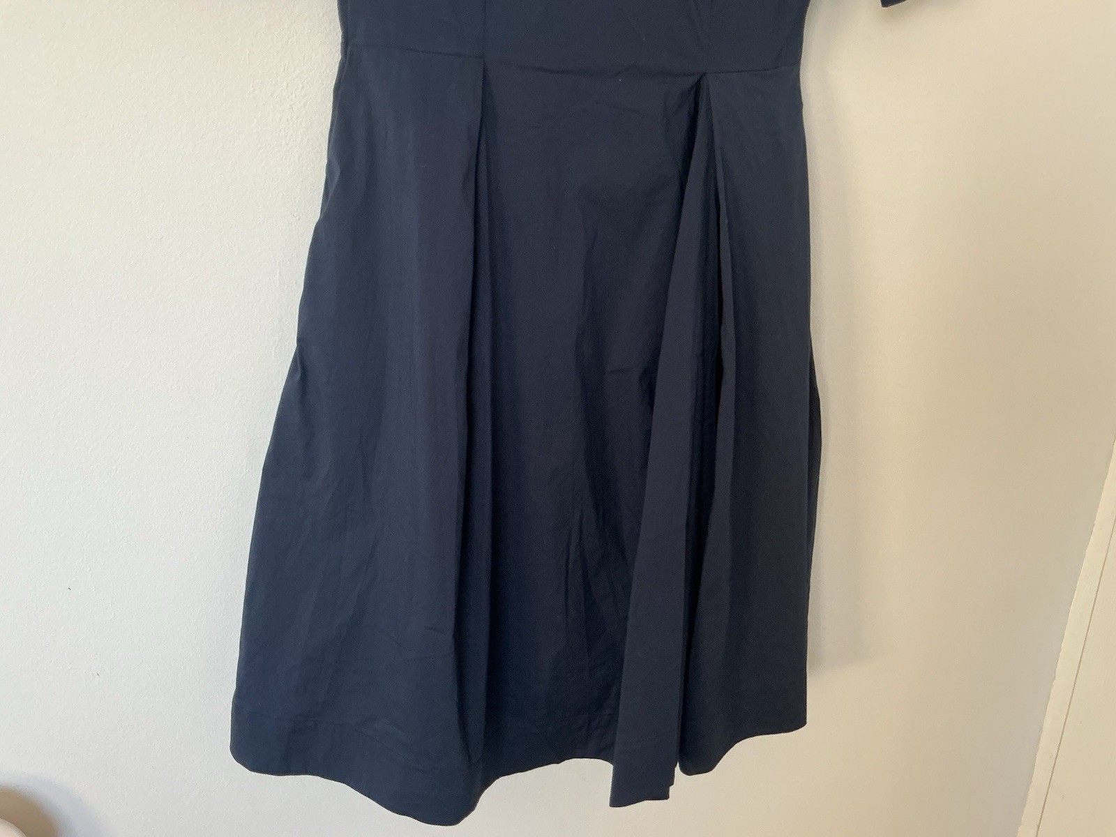 COS Size Small Navy Blue Cotton Mix Skater Dress Short Sleeves Pleated Flare