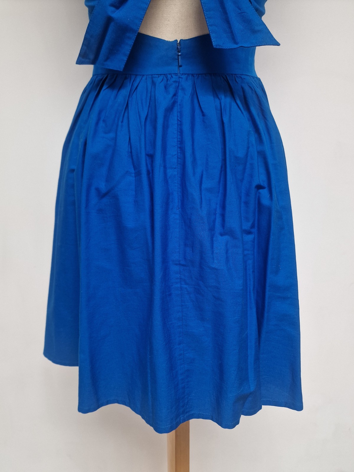 Vibrant Blue Skater Fit n Flare Backless Topshop Dress Bow Detail Cotton Size 10