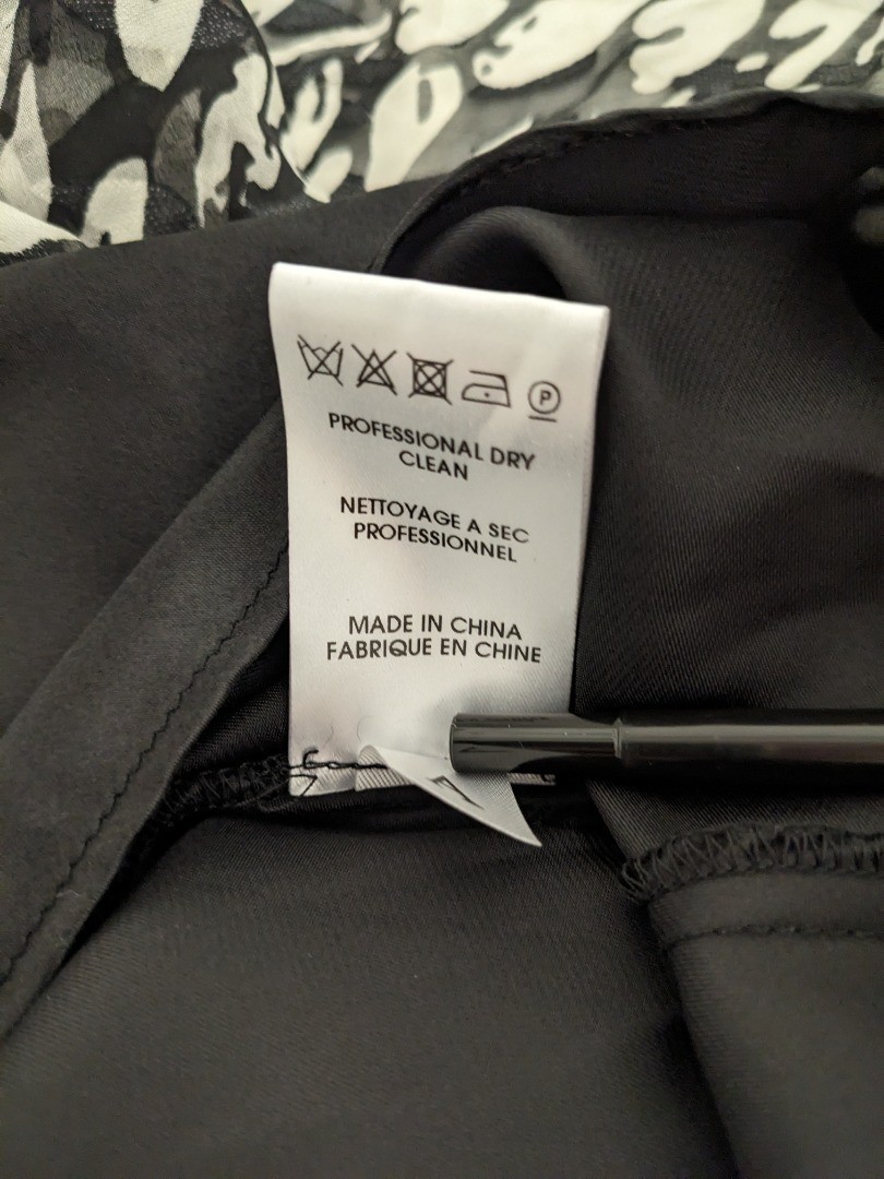 Jacques Vert Patterned Frill Dress Silk Blend Black White UK 22 – New
