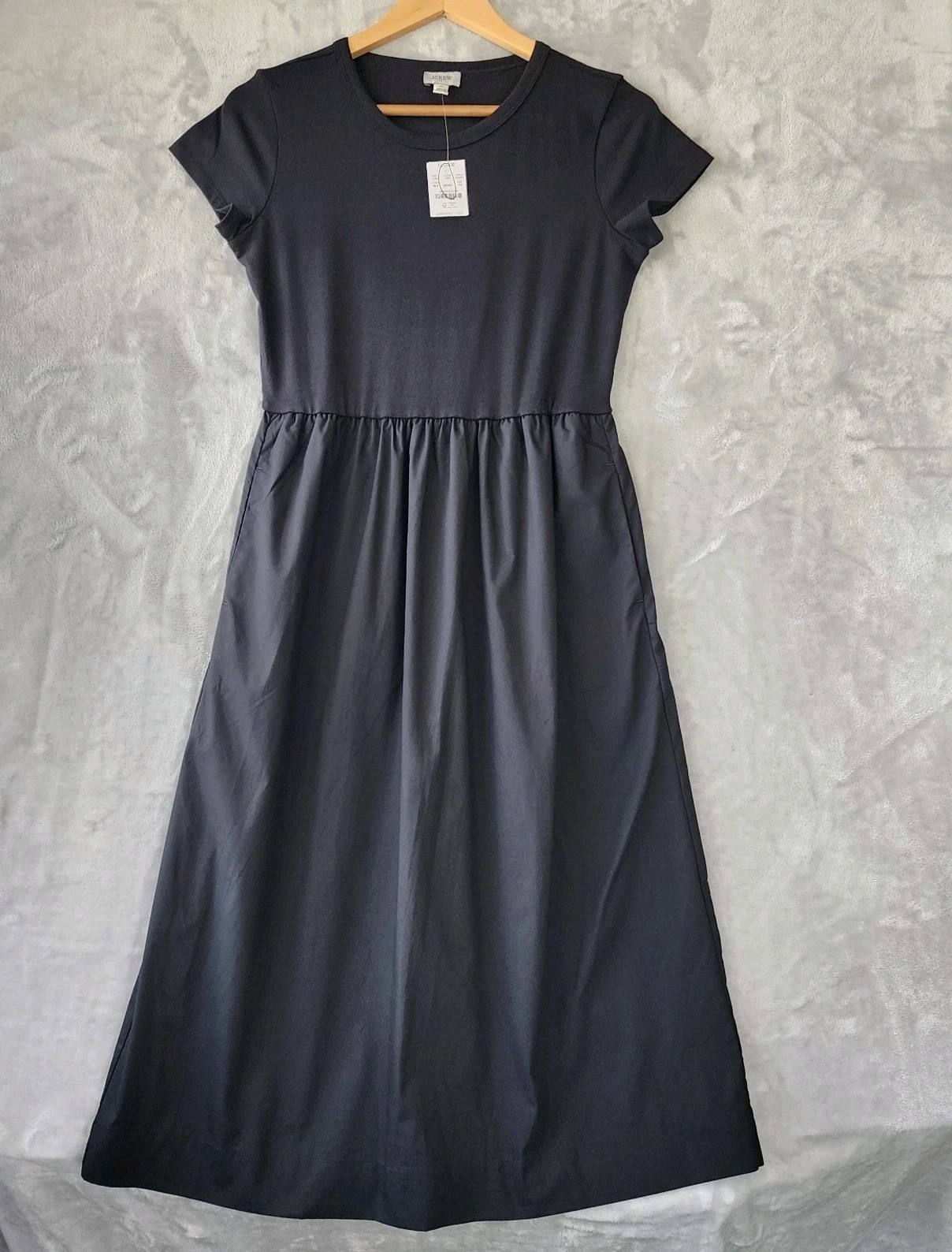 J.Crew Dress Womens Size Small Petite Black Pockets Short Sleeve Knit Top SP NWT
