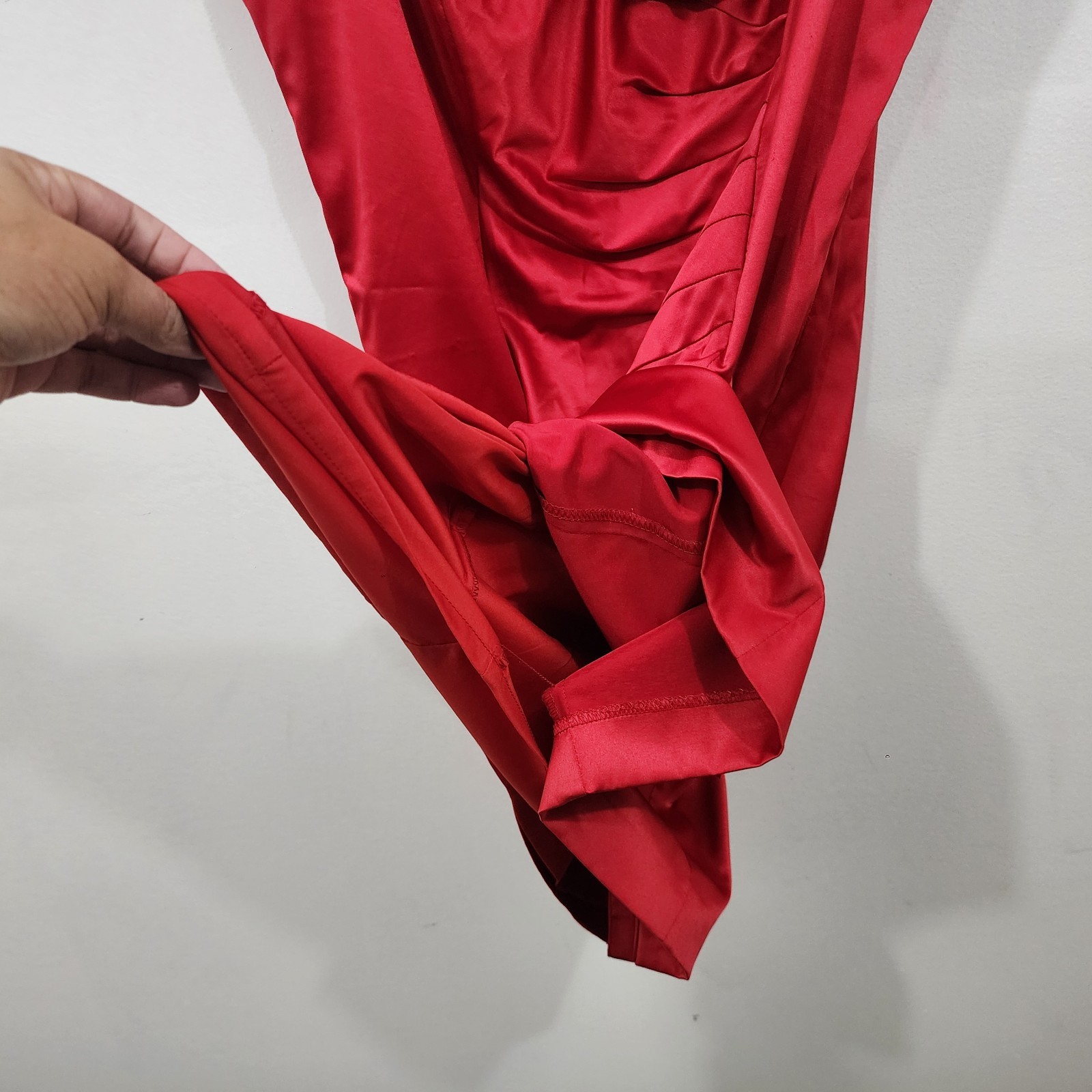ALLEN B Allen Schwartz Red Satin Short Party Cocktail Dress Drape Back Size 16