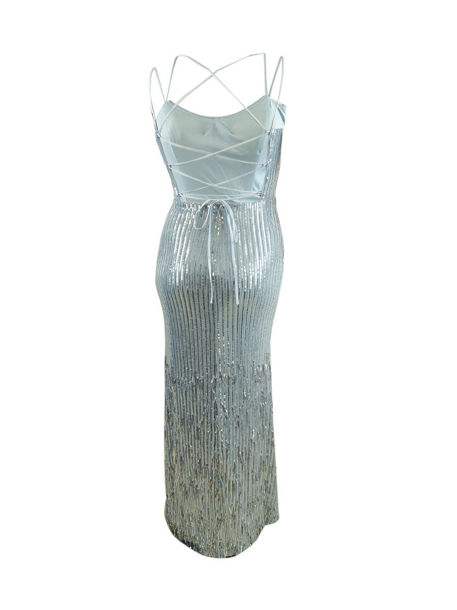 Xscape Women’s Tie-Back Sequin-Fringe Gown (10, Light Blue) 191837233355