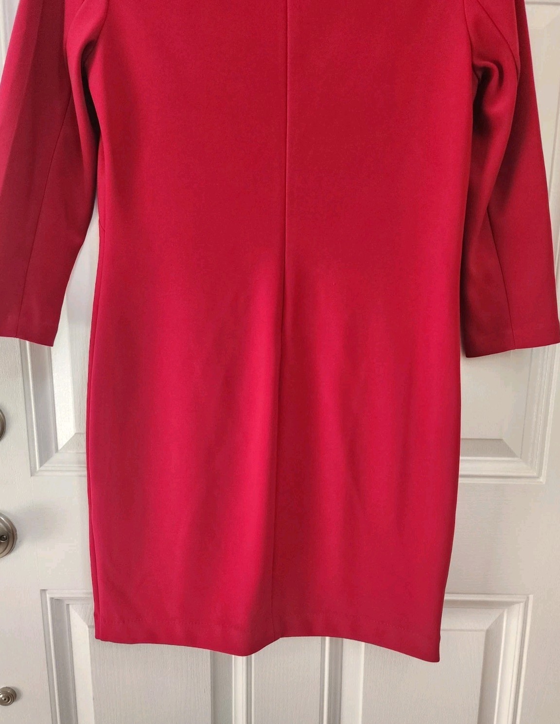 RALPH LAUREN Red Logo Button Round Neck Long Sleeve Stretch Sheath Dress Sz 8