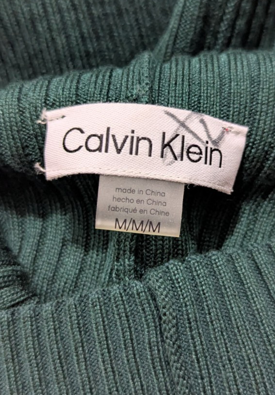 Calvin Klein sz M Mock Neck Maxi Sweater Dress ribbed knit stretchy ls 0206
