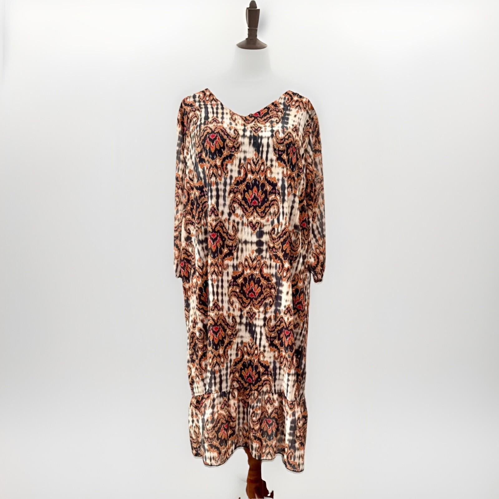Sunday Boho Print Floaty Ruffle Hem Midi Dress | Size M