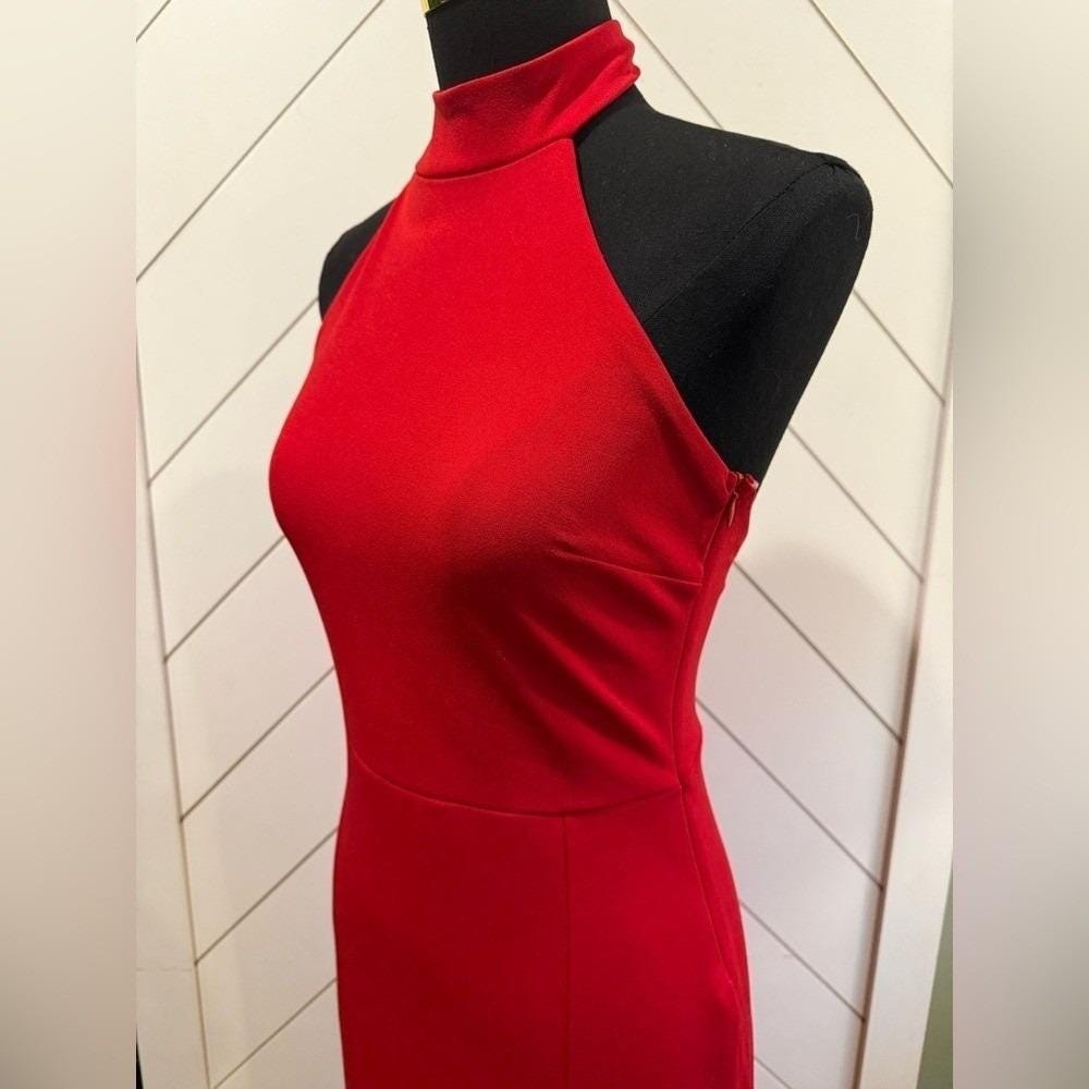 Remarkable Elegance Red Backless Halter Column Dress