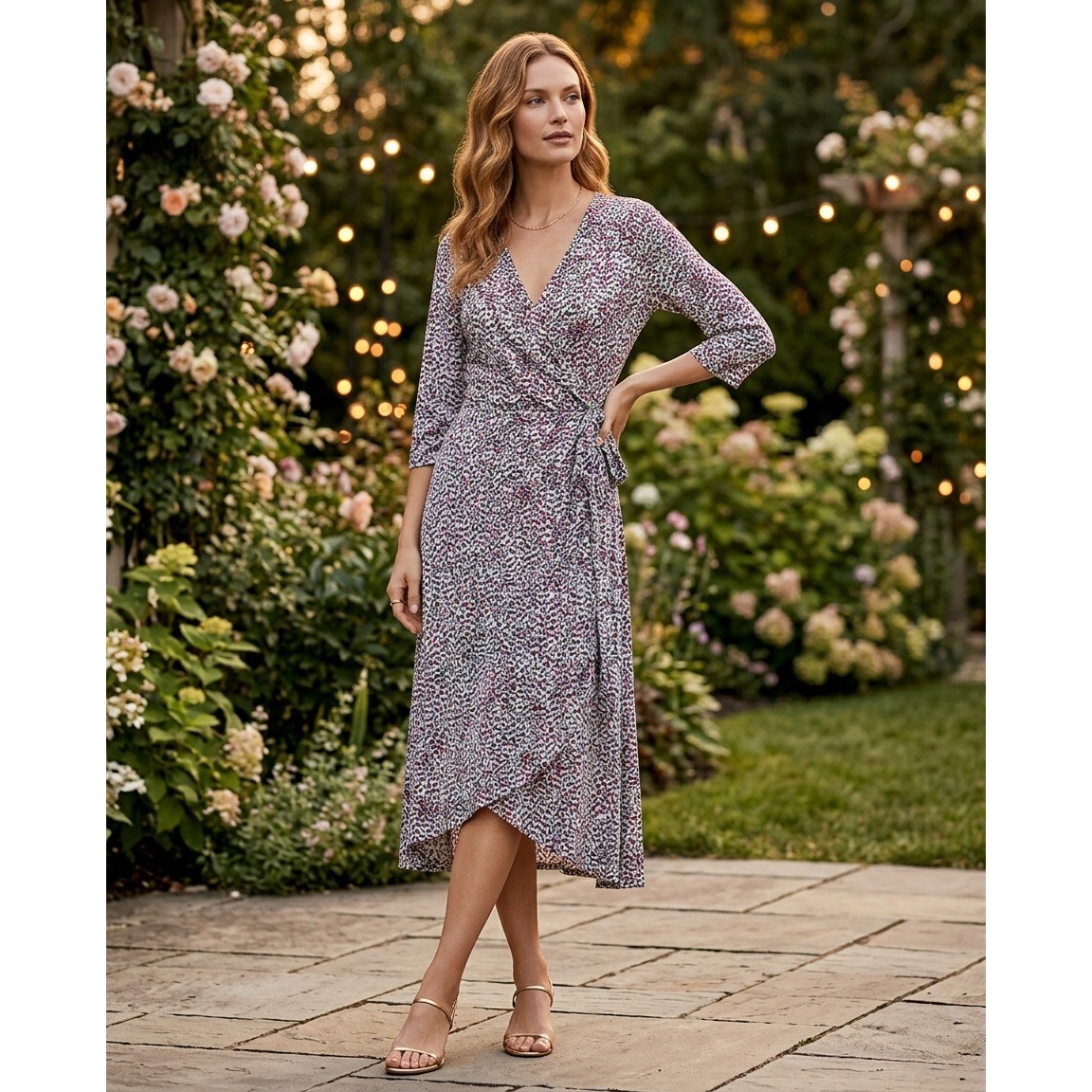 Suncoo Paris Robe Cleo Abstract Leaf Print Wrap Midi Dress Multicolor T2/Medium