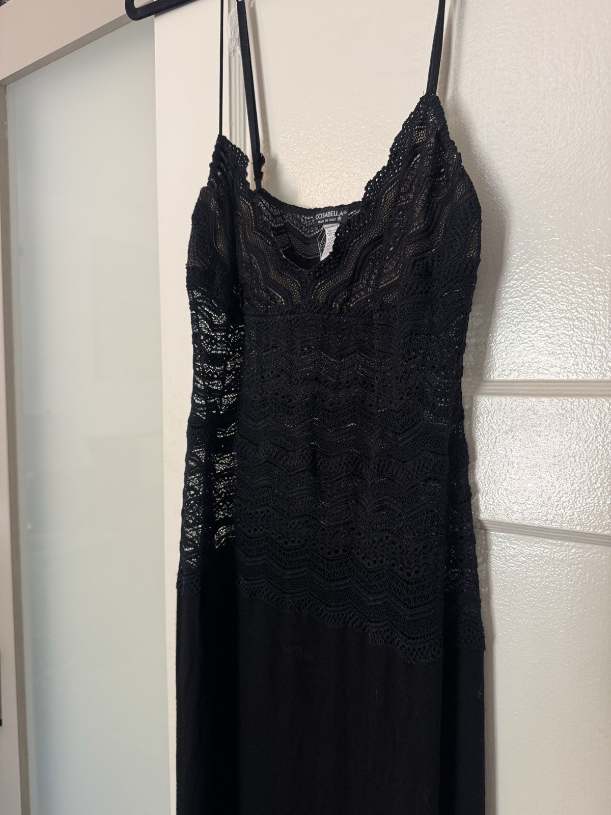 Cosabella Black Lace Maxi Dress Women’s L Made in Italy Sheer Slip Dress Strappy