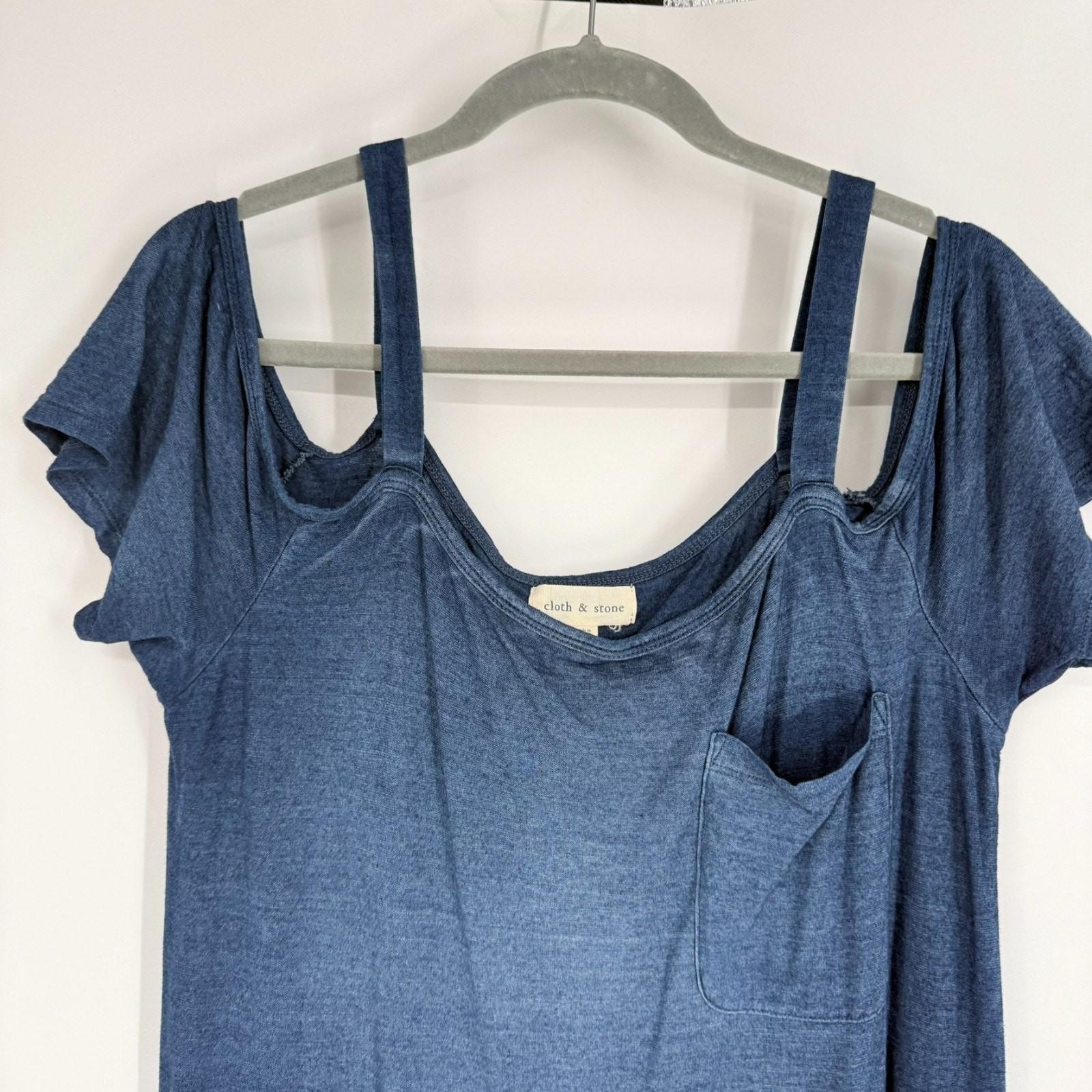 Cloth & Stone Juliette Cold Shoulder Maxi Dress Womens S Blue Pocket Side Slit