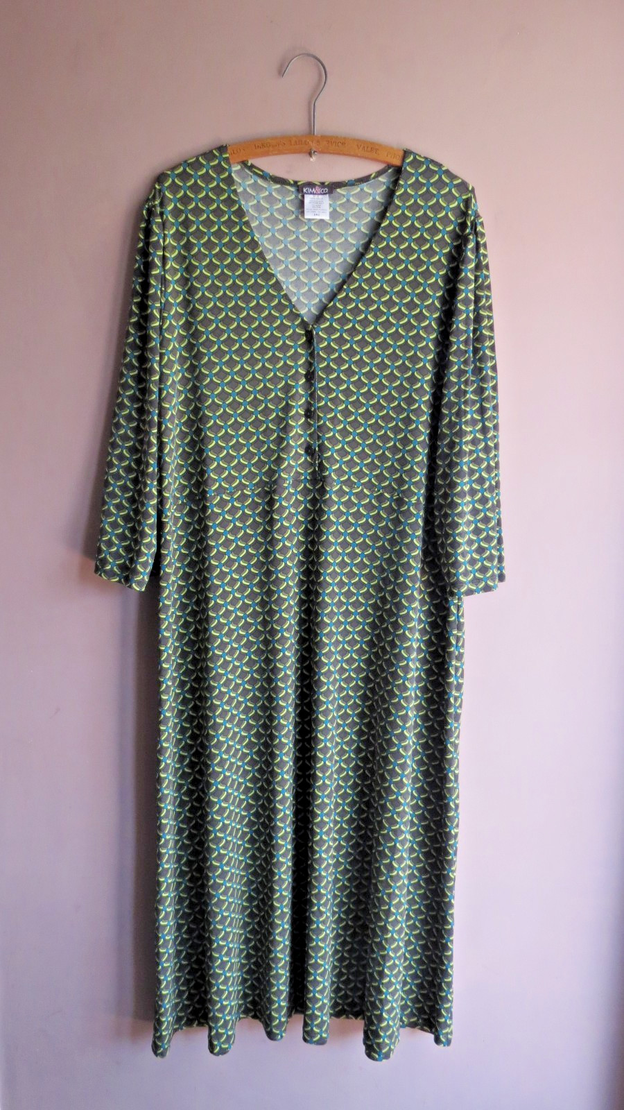 New Kim & Co Brazil Jersey Button Dress Sz 3XL Thyme Multi