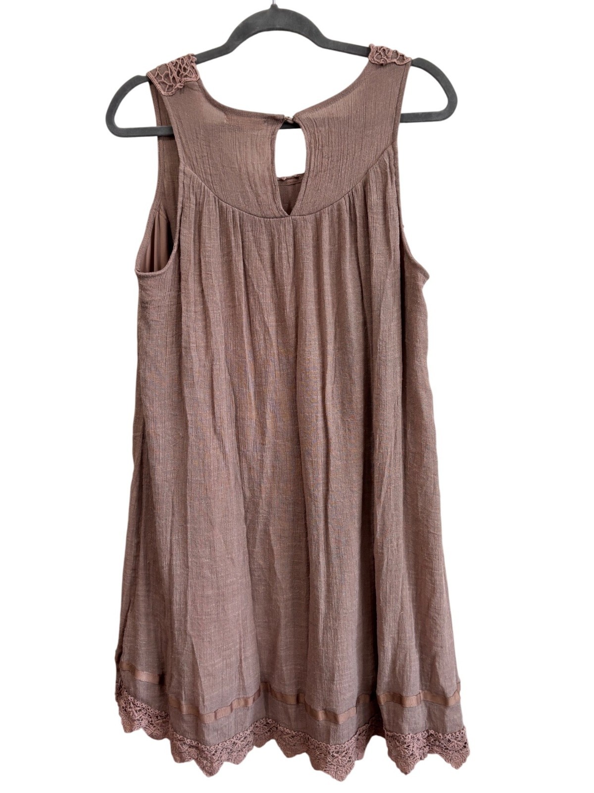 Indigo Soul XL Sleeveless Boho Tunic Dress With Crochet Lace Details Mauve Pink
