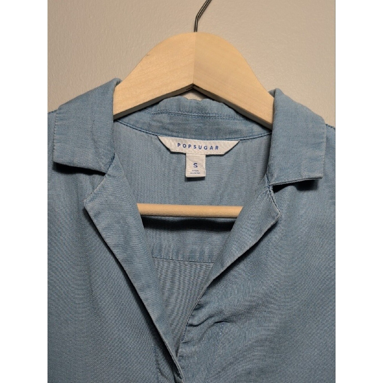 POPSUGAR Chambray Sleeveless Blue Button-Front Mini Shirt Dress Pockets Small