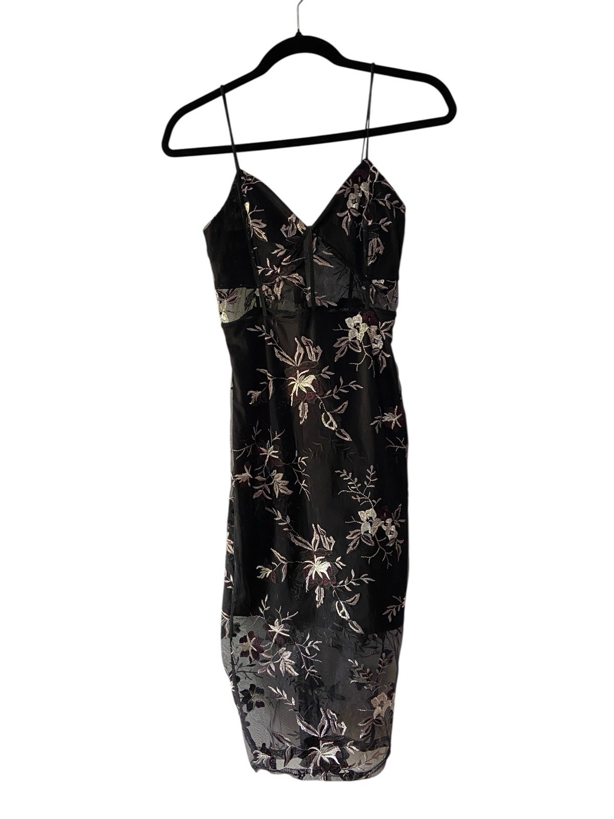 Witchy Dark Fairy Mesh Embroidered Midi Dress Size 4 Black Whimsygoth Missguided