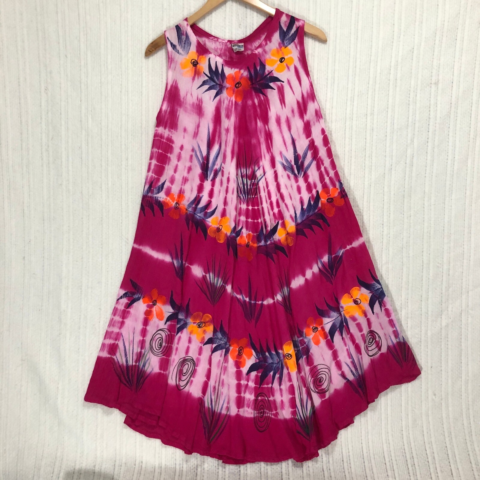 Shoreline Tie Dye Dress Floral Sleeveless Casual Sundress One Size Fits Most