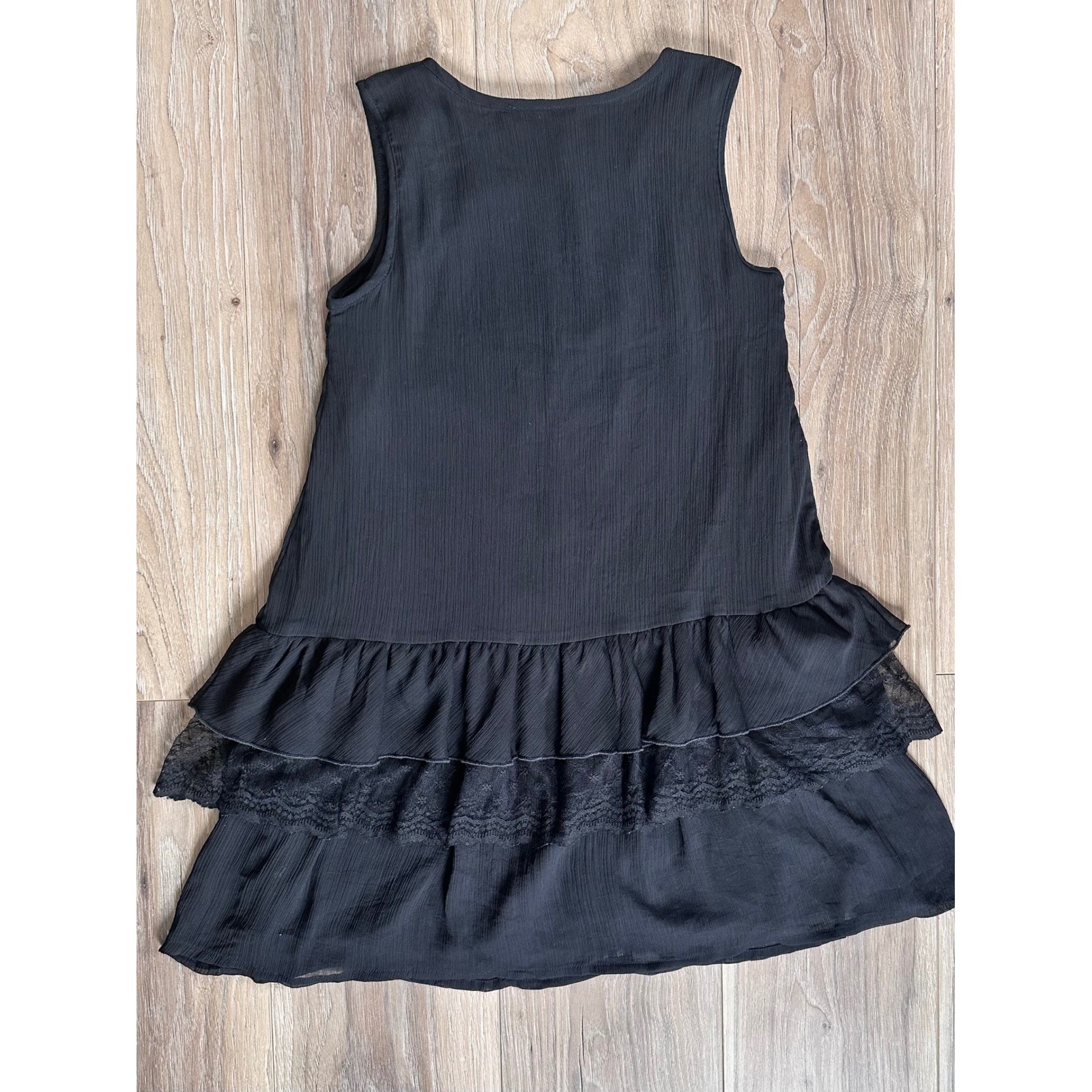 Black Lace Ruffle Mini Dress Coquette Dark Cottagecore Goth Whimsy Women XXS