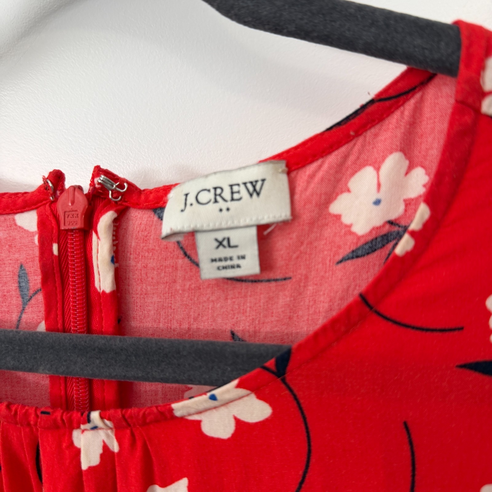 J.Crew Re-Imagined Red Floral Tiered Midi Dress XL Puff Sleeve 100% Viscose
