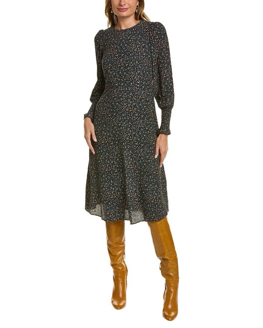 Boden Smocked Cuff Midi Dress UK 14 NWT Long Sleeve Ditsy Print Elastic Waist