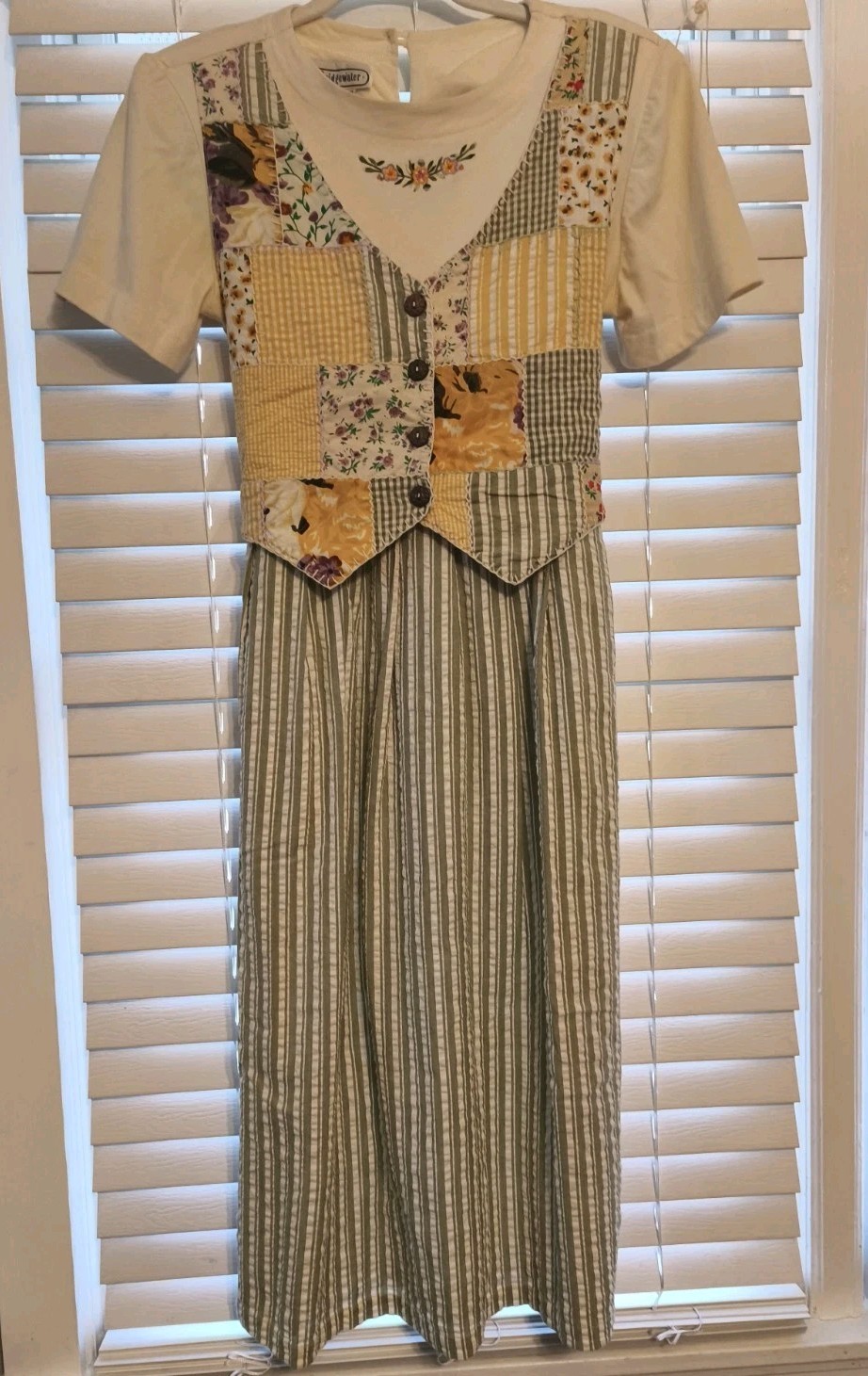 Vintage Prairie Maxi Dress Patchwork Vest 2Pc Set Cottagecore Boho