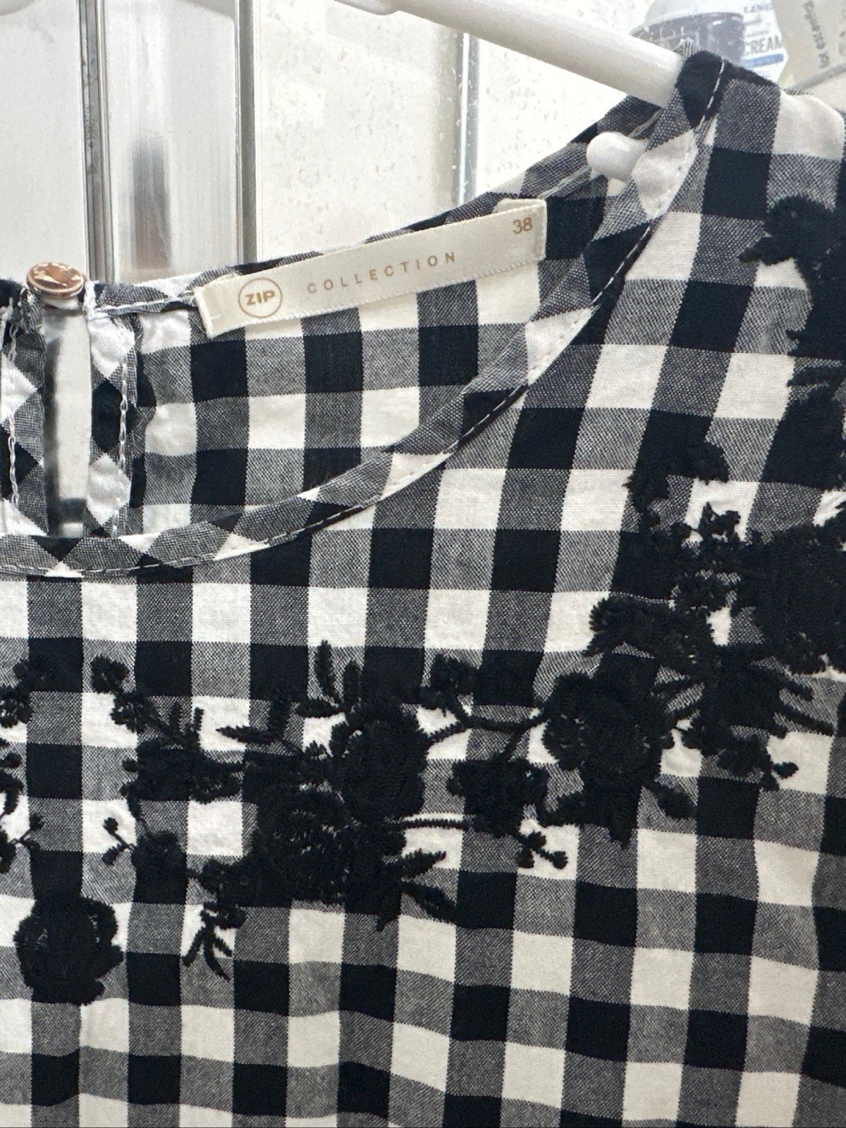 ZIP Collection Black White Gingham Embroidered design women’s dress