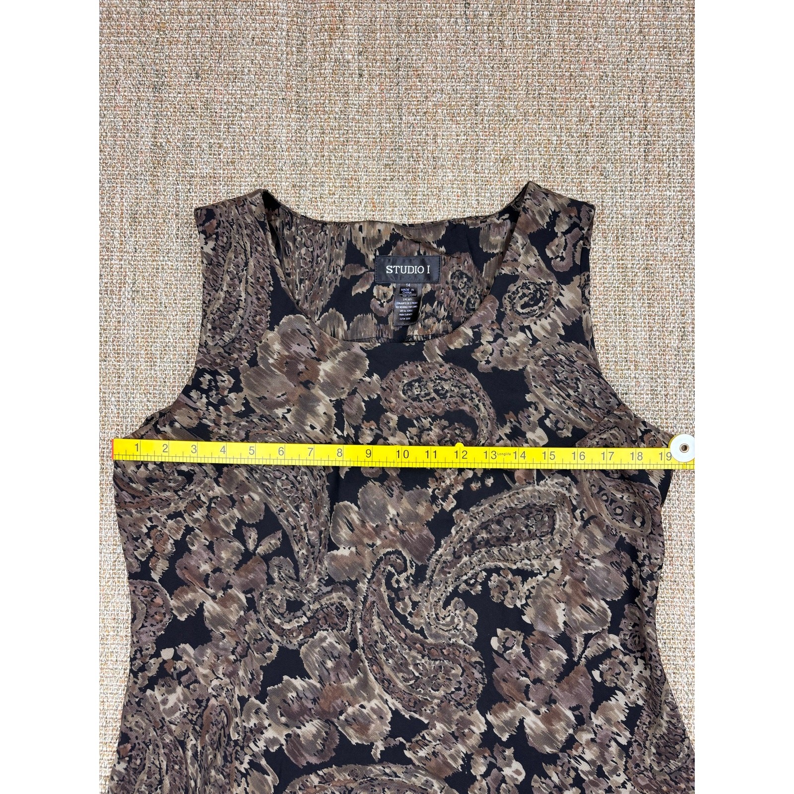 Studio 1 Paisley Print Sleeveless Dress Women’s Size 14 Black Brown