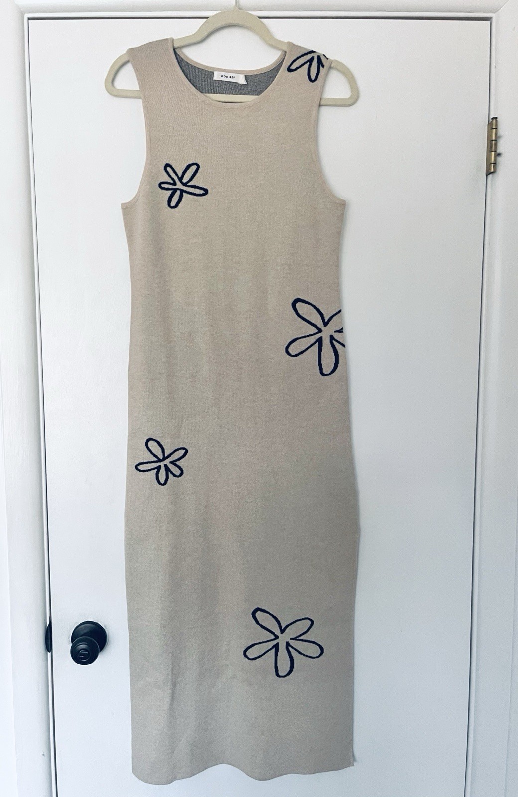 Mod Ref Dress Sweater Tank Fitted Dress 90s Style Black Taupe Tan Floral Large L