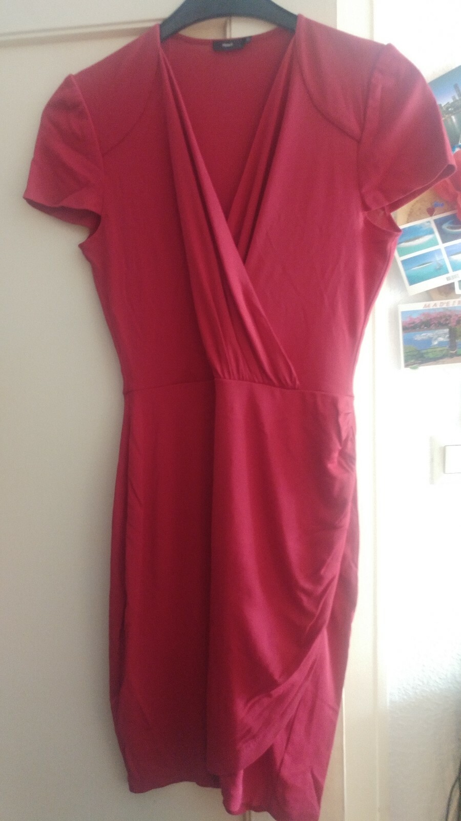 Filippa K Dress Fuchsia Pink Cherry Red Short V Neck Short Sleeve Wrap Look Size L