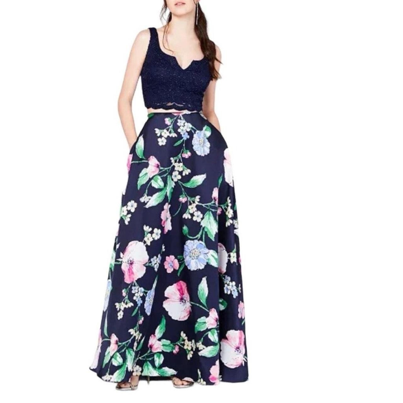 size 1 Poppy Floral 2-Piece Maxi Prom Dress City Studio Prom Wedding Skirt Set