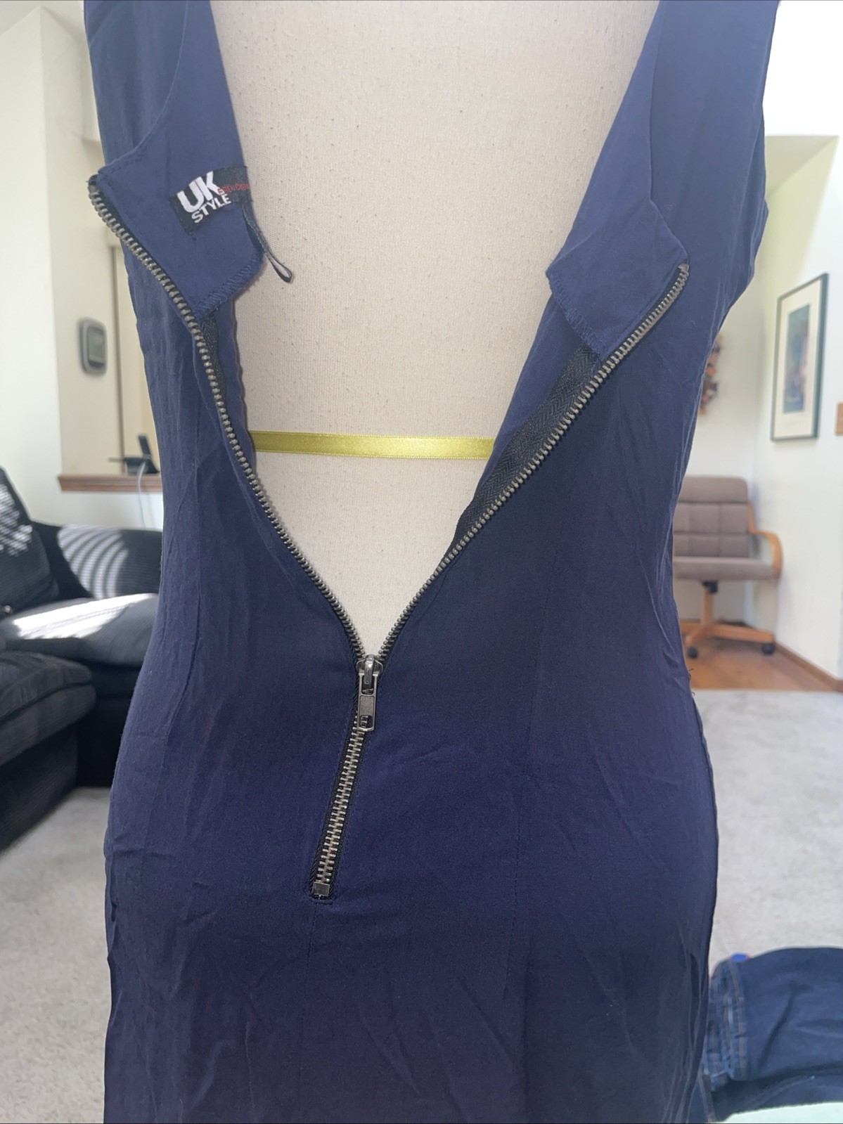 French Connection Navy Blue Sequin Front Exposed Zipper Back Dress Size Medium
