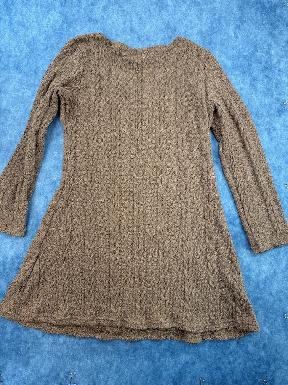 Moking Top Brown Cable Knit Sweater Dress Size 3XL Boho A-Line Long Sleeve