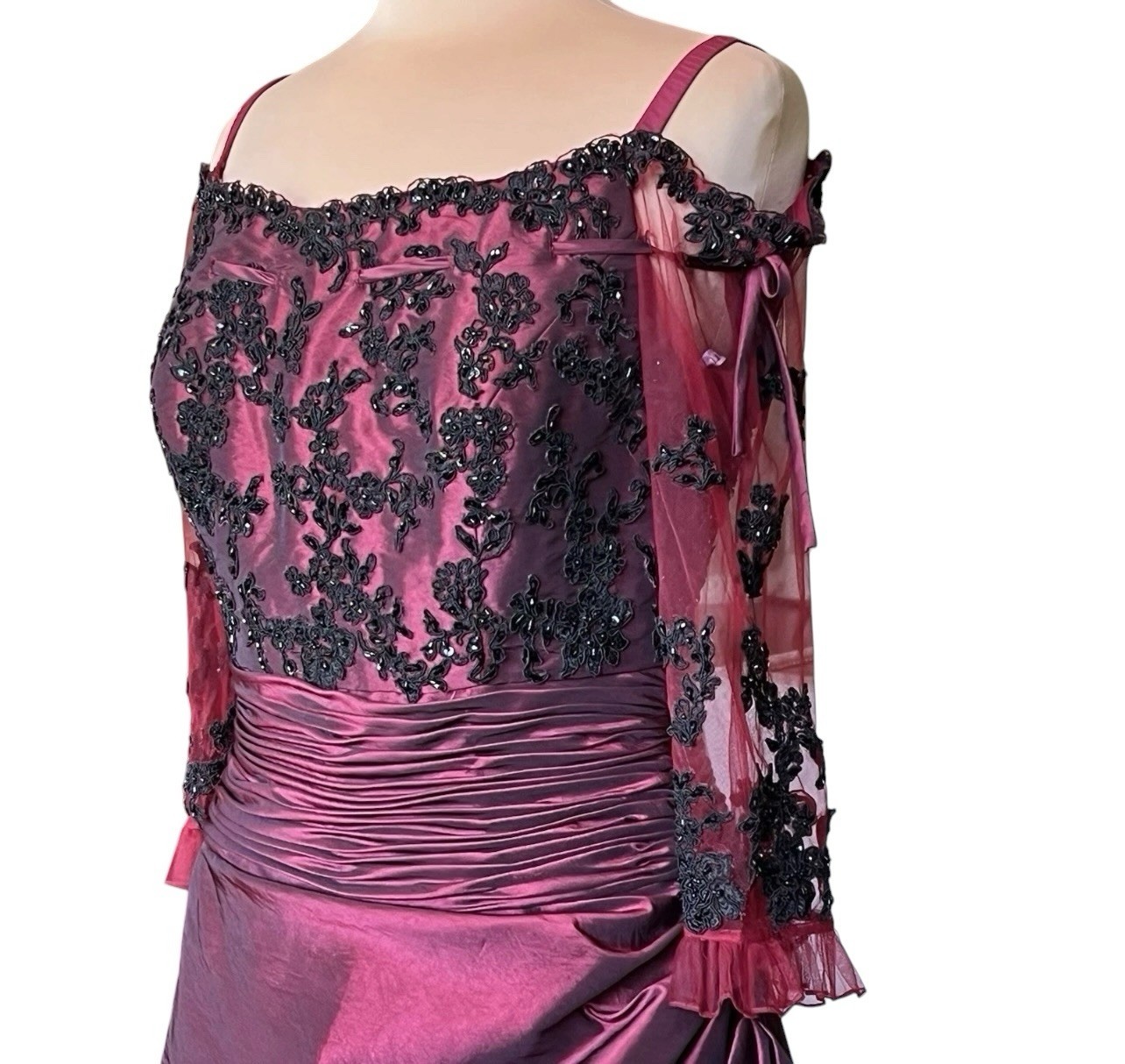 LaBelle Fashions Formal Gown Size 14 Wine Black Lace Whimsigoth Goth Romantic