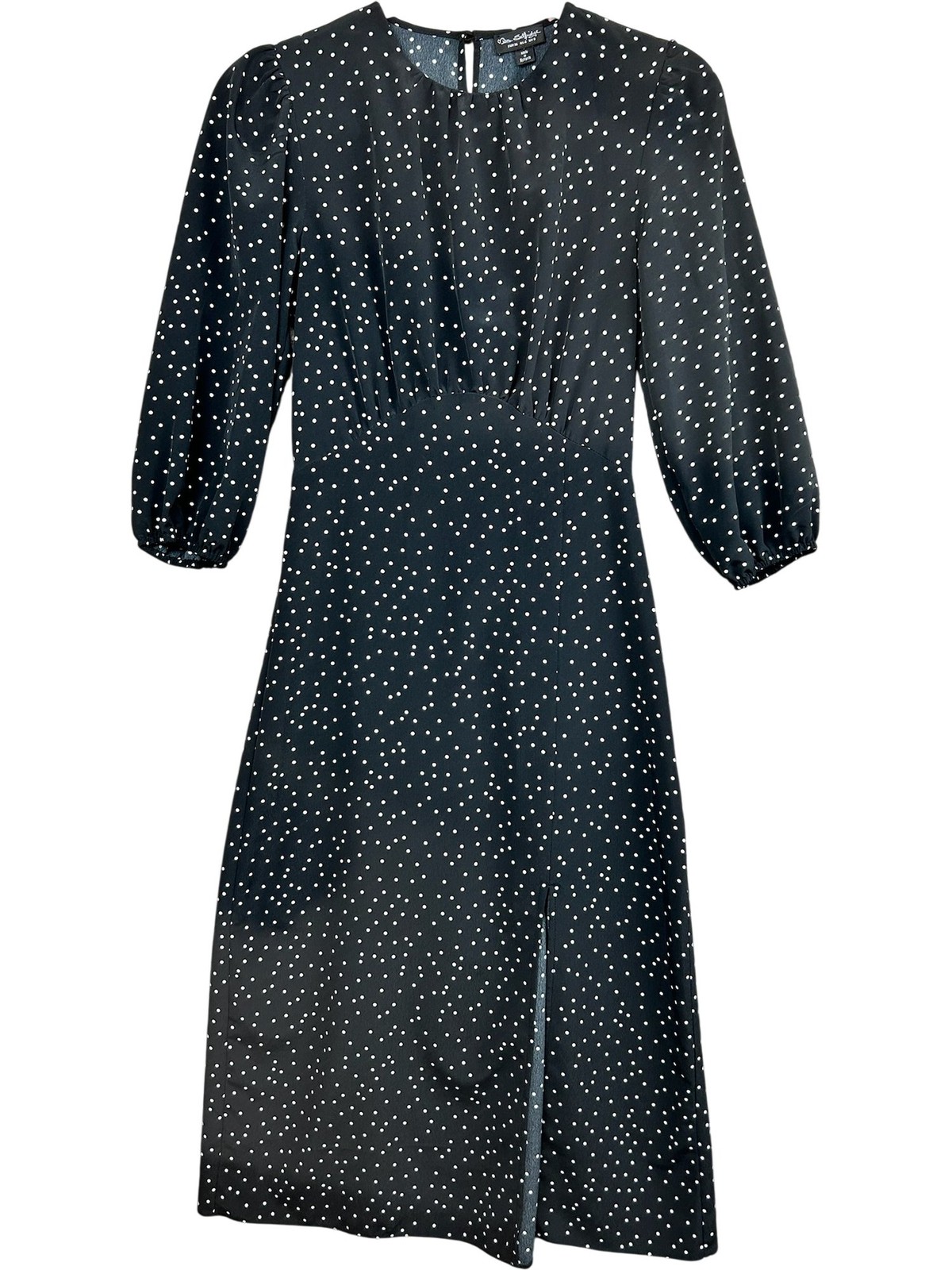 Miss Selfridge Polka Dot Midi Dress UK 8 Black Party Puff Sleeve Preloved